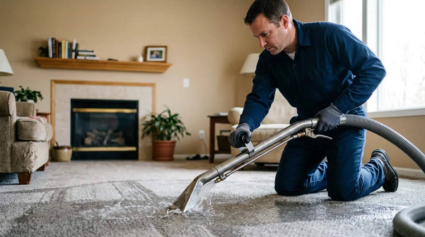 Water damage restoration technician working near Allen, MI